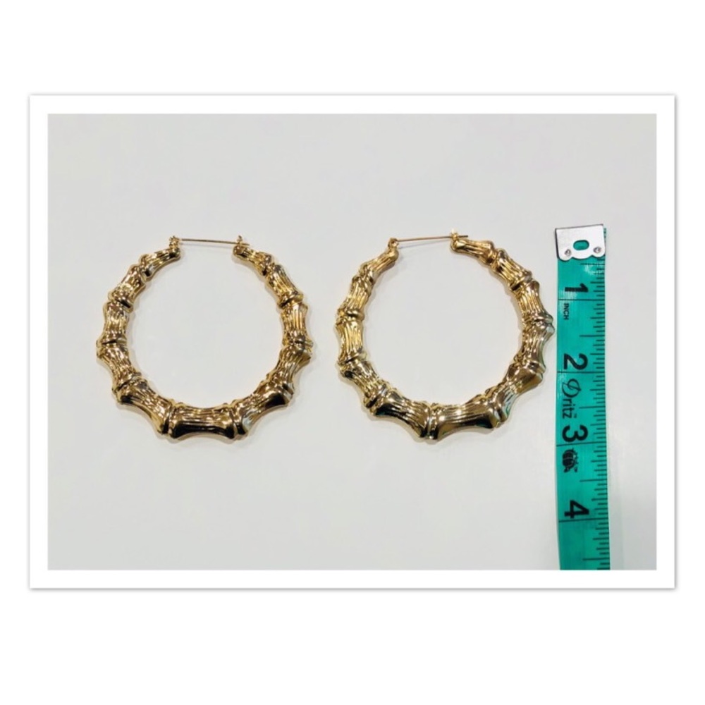 Gold Tone Large Bamboo Earrings - Picture 3 of 4